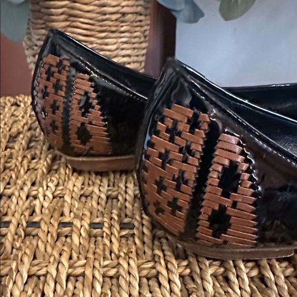 Sigerson Morrison women’s Black Brown weave Patent leather 8.5 ballet Flats - Picture 8 of 12